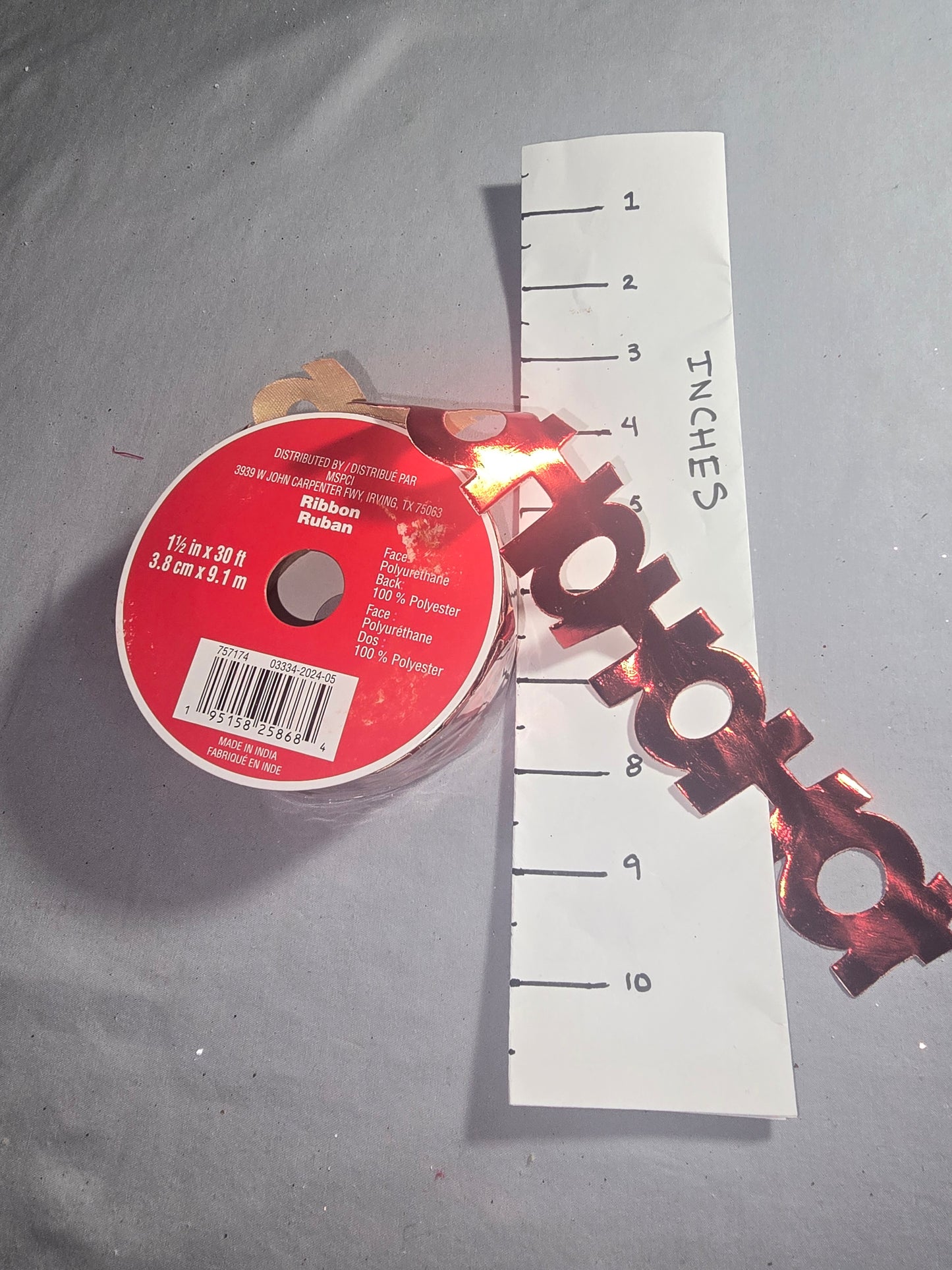 Celebrate It Shiny Red Metallic "HO HO HO" Ribbon