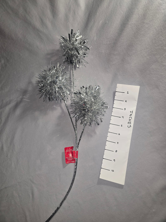 Ashland Silver Tinsel Pom-Pom Stem
