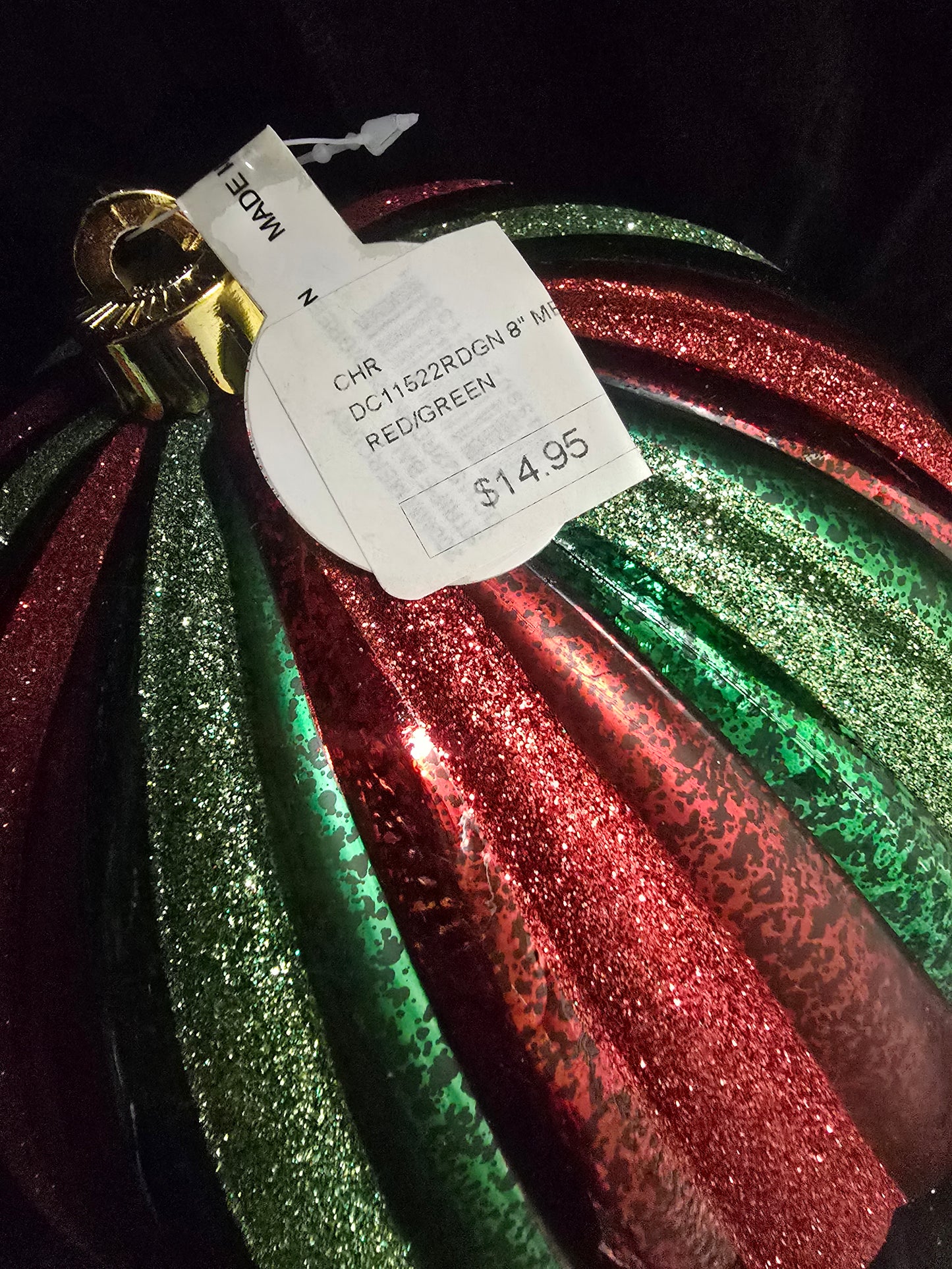 8 inch Red & Green (metallic, glitter, flat, glossy) Shatterproof Ornament