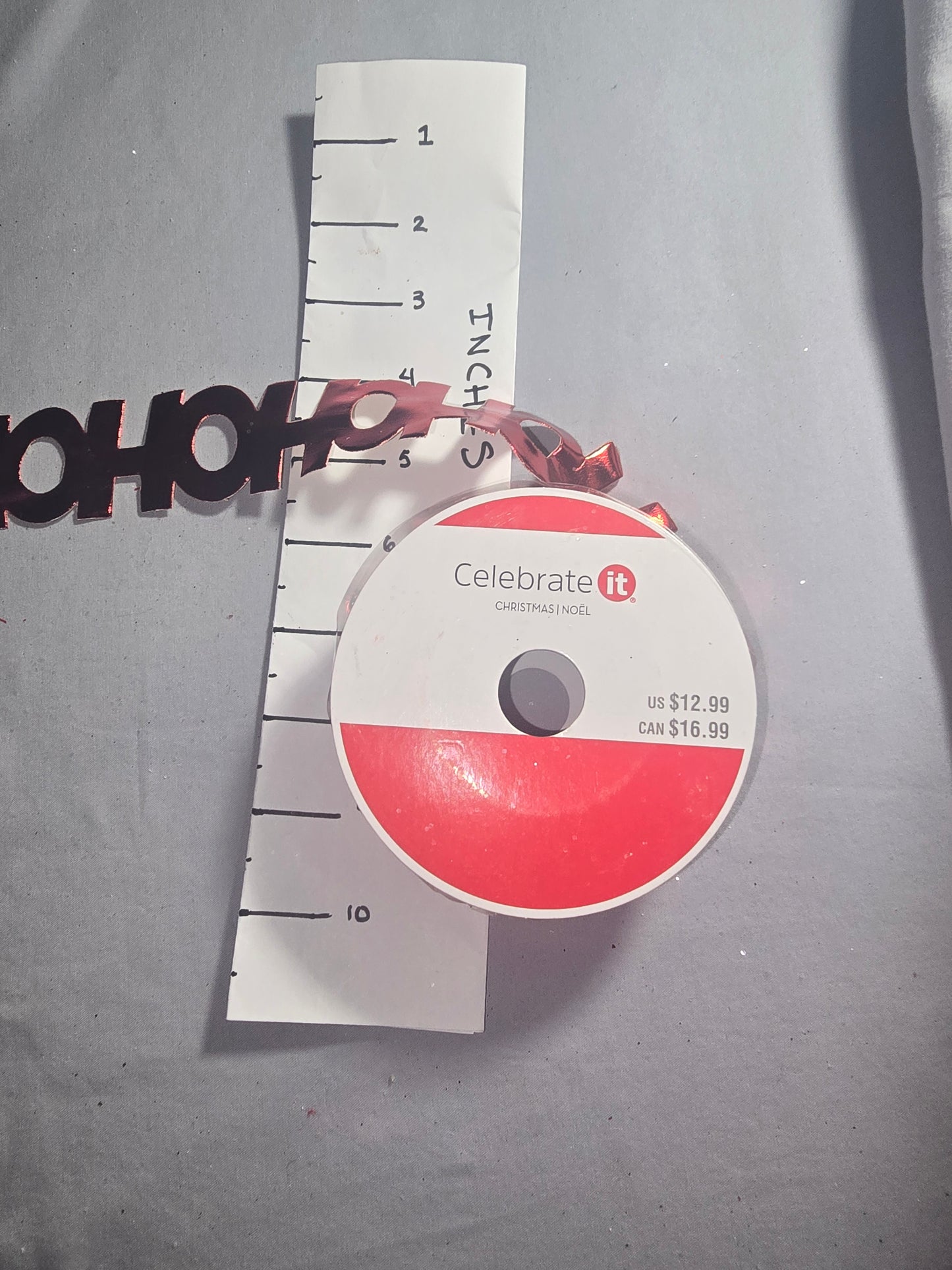 Celebrate It Shiny Red Metallic "HO HO HO" Ribbon