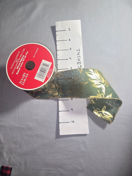 Celebrate It Green w/Gold Leaves Ribbon